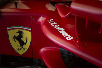 HCLSoftware logo and Scuderia Ferrari logo on the Ferrari F1-75 Single Seater