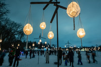 One of The Great Northern festival's cornerstone events is the Luminary Loppet, a magical nighttime experience where participants cross-country ski on Lake of the Isles in Minneapolis, which is illuminated by hundreds of ice lanterns.