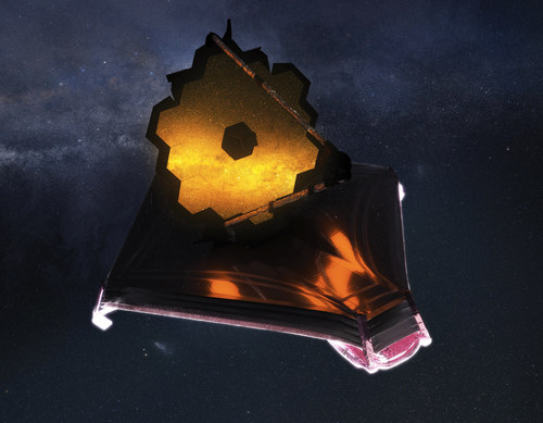 This illustration depicts NASA’s James Webb Space Telescope, fully deployed in space. (Credit: NASA/ Adriana Manrique Gutierrez)