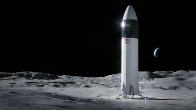 Artist's rendering of SpaceX Starship human lander design.  Credit: SpaceX