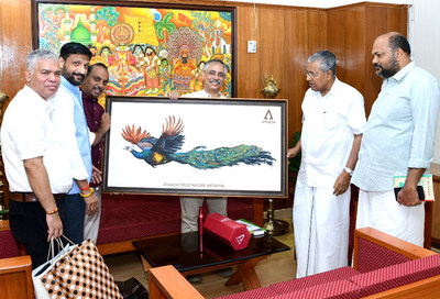 Athachi Group Chairman Raju Subramanian meets Kerala Chief Minister Pinarayi Vijayan. Industries Minister P. Rajeeve is also seen