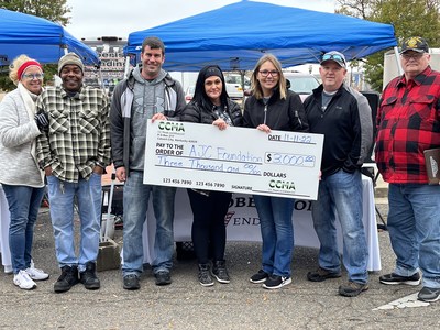 Cassandra Vaughn (middle) and Kim Willis (third from the right) of CCMA present a $3,000 donation to the A.J.C. Foundation on behalf of the company to sponsor a Veterans Day Breakfast in Paducah, KY.