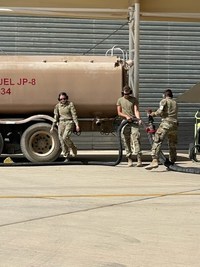 Air Force personnel electronically dispatch, track, manage and allocate fuel orders on base in a deployed location. Photo courtesy of USAF Public Affairs