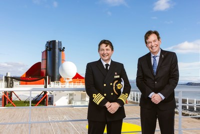Captain Andrew Hall, Master of Cunard flagship Queen Mary 2, and RCGS CEO John Geiger