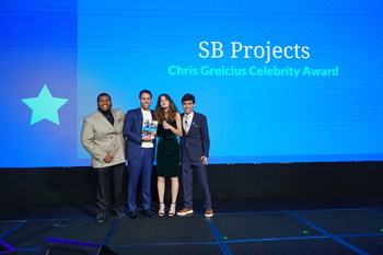 Scooter Braun, SB Projects, (center) receives the 2022 Chris Greicius Celebrity Award. November 3, 2022