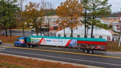 The 2022 U.S. Capitol Christmas Tree stops at 84 Lumber in North Chesterfield, Va.