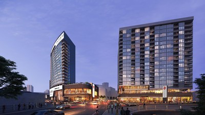 Construction commenced today on Centennial Yards' first two ground-up high-rise buildings, an 18-story boutique hotel named Anthem, and an 18-story residential tower. (Credit: Courtesy of TVS)