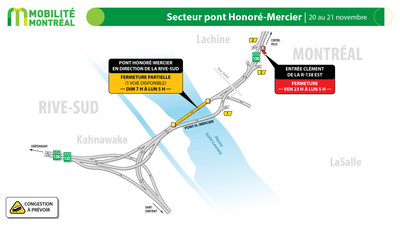 4. Secteur pont Honoré-Mercier, 20 au 21 novembre (Groupe CNW/Ministère des Transports et de la Mobilité durable)