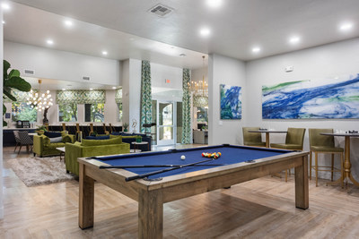 The community's well-appointed clubhouse features a billiards table, a coffee bar, a business center, and a 24-hour fitness center.