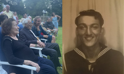 Left: “Oma” and “Papou” pictured at their 70th wedding anniversary learning the history of their ancestors.
Right: “Papou” Samuel Thomas Nicholas Protentis pictured in his United States Navy uniform. He worked in the Ordinance Department and served aboard the USS Hermitage in 1946.