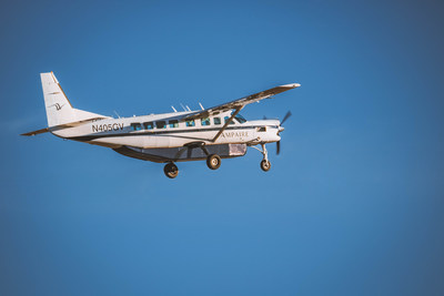 A Eco Caravan da Ampaire, a primeira aeronave híbrida-elétrica regional, fez seu primeiro voo hoje, dando início a uma nova era de aviação sustentável. (PRNewsfoto/Ampaire, Inc.)