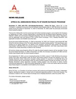 AFRICA OIL ANNOUNCES RESULTS OF SHARE BUYBACK PROGRAM (CNW Group/Africa Oil Corp.)