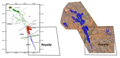 Figure 3: Royalty Area and Mineral Resource Coverage (Source: https://www.kinmining.com.au/wp-content/uploads/2020/02/DFS-Confirms-a-High-Margin-Gold-Mine-for-Kin-at-The-LGP.pdf) (CNW Group/Vox Royalty Corp.)