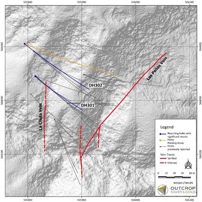 Map 1. Las Maras with drill hole traces. (CNW Group/Outcrop Silver & Gold Corporation)