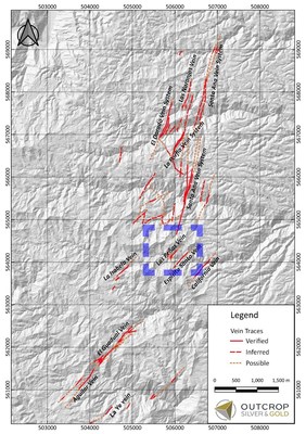 Map 2. Location of Las Peñas vein at Las Maras shoot, 3 km south of the main Santa Ana vein system. (CNW Group/Outcrop Silver & Gold Corporation)