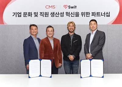 (Starting from left) Swit's Sales Vice President Lee Ju-won, CMS Lab's CEO Lee Jin-soo, Swit's Co-founder and CEO Josh Lee, CMS Lab's Executive Vice President Kim Ki-hoon