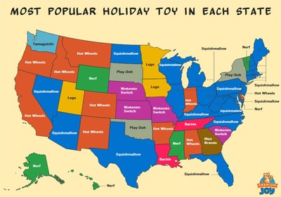 根据Premium Joy的最新研究，软糖是假日季节最受欢迎的玩具，包括在21个州