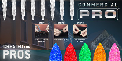 Available exclusively at Lowe’s, the heavy-duty CommercialPro™ mix and match line by Gemmy includes reeled light strings, pathway stakes, bulb styles in multiple colors and handy accessories.