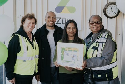 Photo includes (from left to right): Susan Moorehead, Head of Training and Safety for Zum; Kevine Boggess SFUSD Board Vice President; Ritu Narayan, Founder and CEO of Zum; and award recipient Shirley Canyon at 11/18 event.