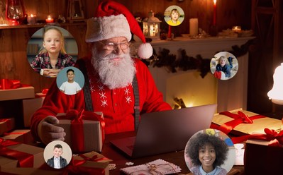 Santa Claus using SantaGram.net to view videos and wishlists from kids from all over the world.