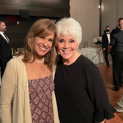 Catherine Mary Stewart and Joyce DeWitt on the set of "Ask Me To Dance", one of two currently-streaming holiday films starring DeWitt.