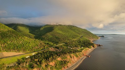 An aerial view of the new Mkwesaqtuk/Cap-Rouge Campground and the Cabot Trail on the western side of Cape Breton Highlands National Park (© Parks Canada / Adam Hill) (CNW Group/Parks Canada)
