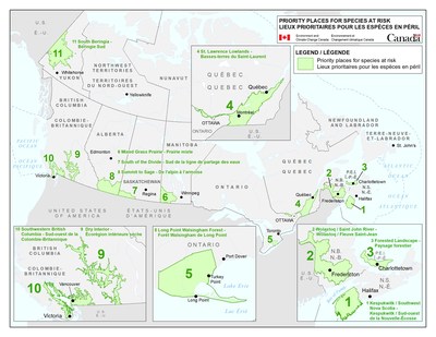 Priority Places for Species at Risk in Canada (CNW Group/Environment and Climate Change Canada)
