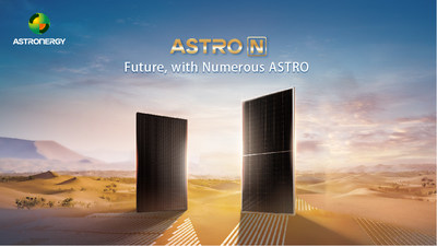 Poster shows Astronergy ASTRO N TOPCon modules at www.astro-energy.com/en.