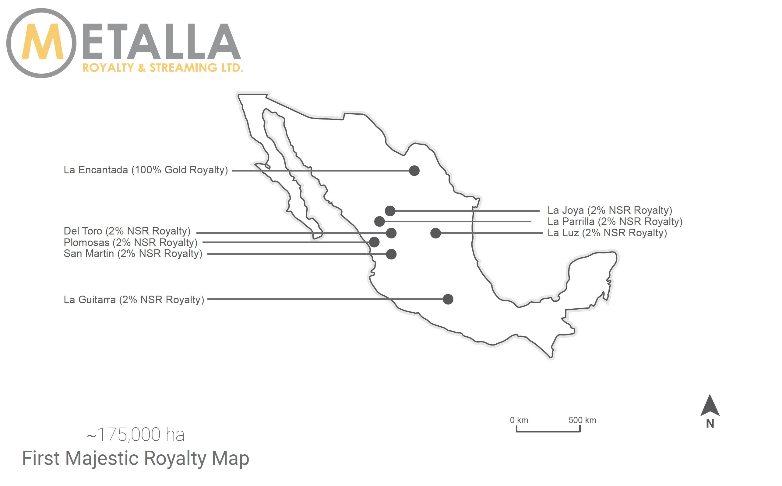 First Majestic Royalty Map (CNW Group/Metalla Royalty and Streaming Ltd.) First Majestic Royalty Map (CNW Group/Metalla Royalty and Streaming Ltd.)