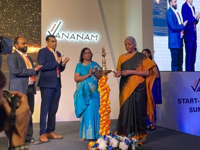 Honourable Finance Minister Smt. Nirmala Sitharaman lighting the diya at Vananam Start-up Inclusion Summit