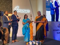 Honourable Finance Minister Smt. Nirmala Sitharaman lighting the diya at Vananam Start-up Inclusion Summit