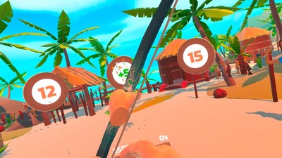 Bow & arrow game play from 1 of the 8 mini games in Math World VR