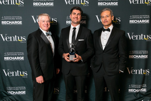 Ventus Awards 2022 HSE Program of the Year recipients from left to right - Michael Burns, Executive Director - Maritime Center for Responsible Energy, Massachusetts Maritime Academy - Bryan Stockton, Orsted Head of Regulatory Affairs - Mauricio Guzman, Business Development Manager for Renewables, RelyOn Nutec US