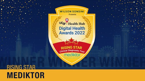 Mediktor wins Rising Star recognition of UCSF Health Hub Digital Health Awards 2022 Mediktor wins Rising Star recognition of UCSF Health Hub Digital Health Awards 2022