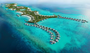 An aerial view of the Mandarin Oriental Bolidhuffaru resort