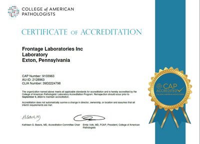 Frontage Central Labs CAP Accreditation