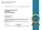 Frontage Central Labs is Awarded the Prestigious CAP Accreditation from the College of American Pathologists