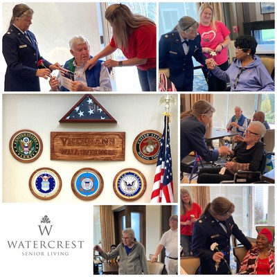 Watercrest Macon Assisted Living and Memory Care honors their veterans and veteran spouses with a patriotic ceremony and the unveiling of their new Veterans Honor Wall.