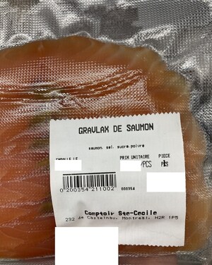Avis de ne pas consommer du gravlax de saumon préparé et vendu par l'entreprise Comptoir Sainte-Cécile