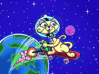 3...2...1...Blastoff!  Curlee Cool’s Universe™ Interactive Books & Games App takes flight.  These lighthearted stories are written by Artist/Author Sharon M Hayes.  It is about a yellow jazzy cat who uses his imagination and creativity to invent a way to get into outer space.  Once there, he discovers all sorts of fictional worlds full of wacky fun friends.