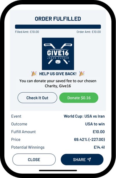 BettorEdge Users can donate their saved fee to Give16.