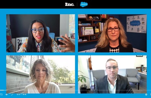 Clinton B. Armstrong (bottom right) shared his staffing expertise with Inc. Magazine and fellow executives at a roundtable webinar on improving employee experience. The business magazine joined with Salesforce to host the webinar Nov. 28, 2022. Clinton B. Armstrong (bottom right) shared his staffing expertise with Inc. Magazine and fellow executives at a roundtable webinar on improving employee experience. The business magazine joined with Salesforce to host the webinar Nov. 28, 2022.