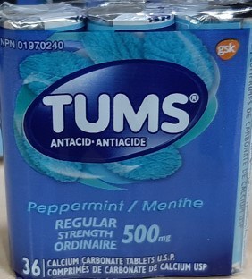 Comprims TUMS Ordinaire  la menthe : Un lot rappel pour cause de contamination (Groupe CNW/Sant Canada)