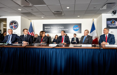 Vice President Kamala Harris delivers remarks prior to meeting with French President Emmanuel Macron and NASA Administrator Bill Nelson for an Earth Science briefing, Wednesday, Nov. 30, 2022, at the Mary W. Jackson NASA Headquarters building in Washington. Administrator Nelson and Vice President Harris met with French President Emmanuel Macron to highlight space cooperation between the United States and France. Photo Credit: (NASA/Keegan Barber)