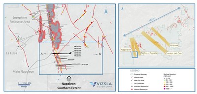 Figure 1: Plan map of recent drilling along the southern extent of the Napoleon vein. (CNW Group/Vizsla Silver Corp.)