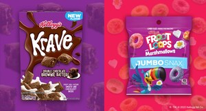 Satisfy Any Craving with Two New Flavors: Kellogg's® Krave® Double Chocolate Brownie Batter Cereal and Kellogg's Froot Loops® with Marshmallows Jumbo Snax