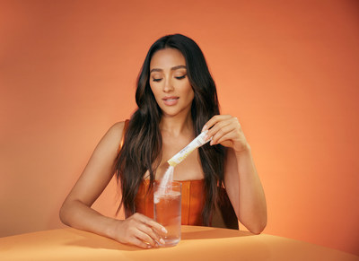 Shay Mitchell debuts new Lemon Squeeze flavor rapid rehydration drink in collaboration with HydraLyte. Photo Credit: HydraLyte