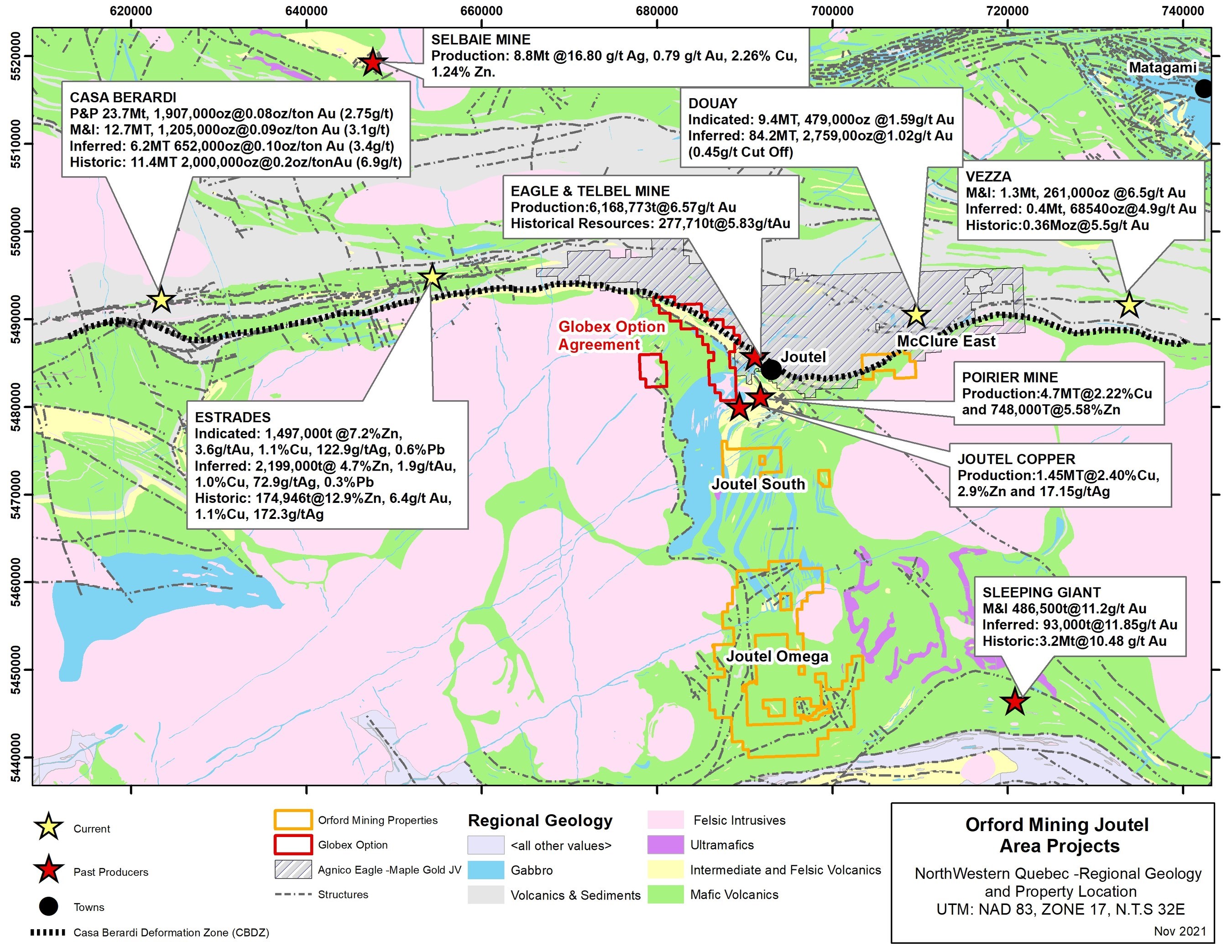 Figure 3: Orford Property Location Map in the Joutel region of the Abitibi District. Information from neighbouring properties is not necessarily indicative of the mineralization on Orford Mining’s properties (CNW Group/Orford Mining Corporation) Figure 3: Orford Property Location Map in the Joutel region of the Abitibi District. Information from neighbouring properties is not necessarily indicative of the mineralization on Orford Mining’s properties (CNW Group/Orford Mining Corporation)
