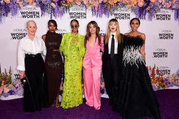 Helen Mirren, Aja Naomi King, H.E.R., Camila Cabello, Katherine Langford and Jaha Dukureh attend the 17th Annual L'Oréal Paris Women of Worth Celebration at The Ebell of Los Angeles on December 1, 2022 in Los Angeles. (Photo by Vivien Killilea/Getty Images for L’Oréal Paris)