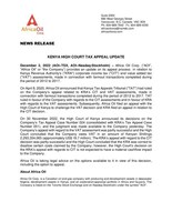AFRICA OIL - KENYA HIGH COURT TAX APPEAL UPDATE (CNW Group/Africa Oil Corp.)